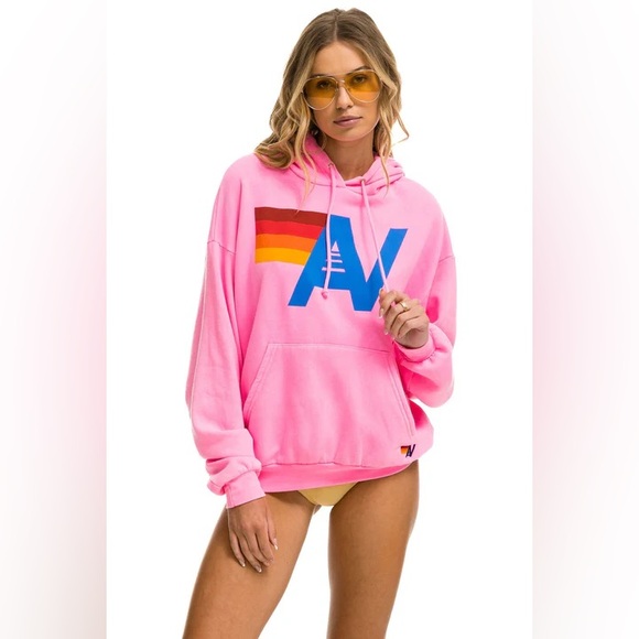 Aviator Nation Tops - AVIATOR NATION LOGO PULLOVER RELAXED HOODIE - NEON PINK B3294